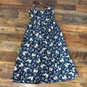 Vintage 80s Laura Ashley Navy Blue Floral Sundress